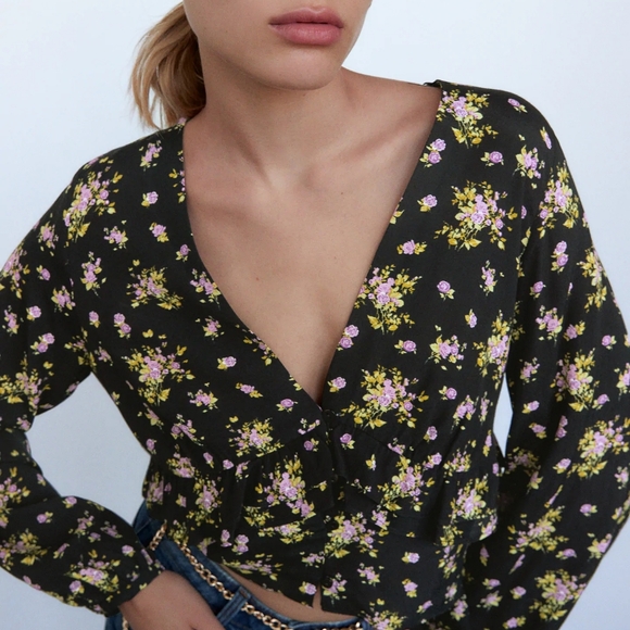 ZARA| FLORAL PRINTED CROP TOP - Picture 4 of 13